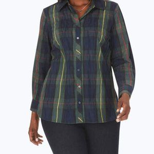 Foxcroft Germaine Hunter green crinkle plaid NWT 14W
